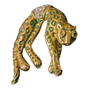 VTG Florenza Jaguar Leopard Cheetah Cat Pin Brooch Rhinestone